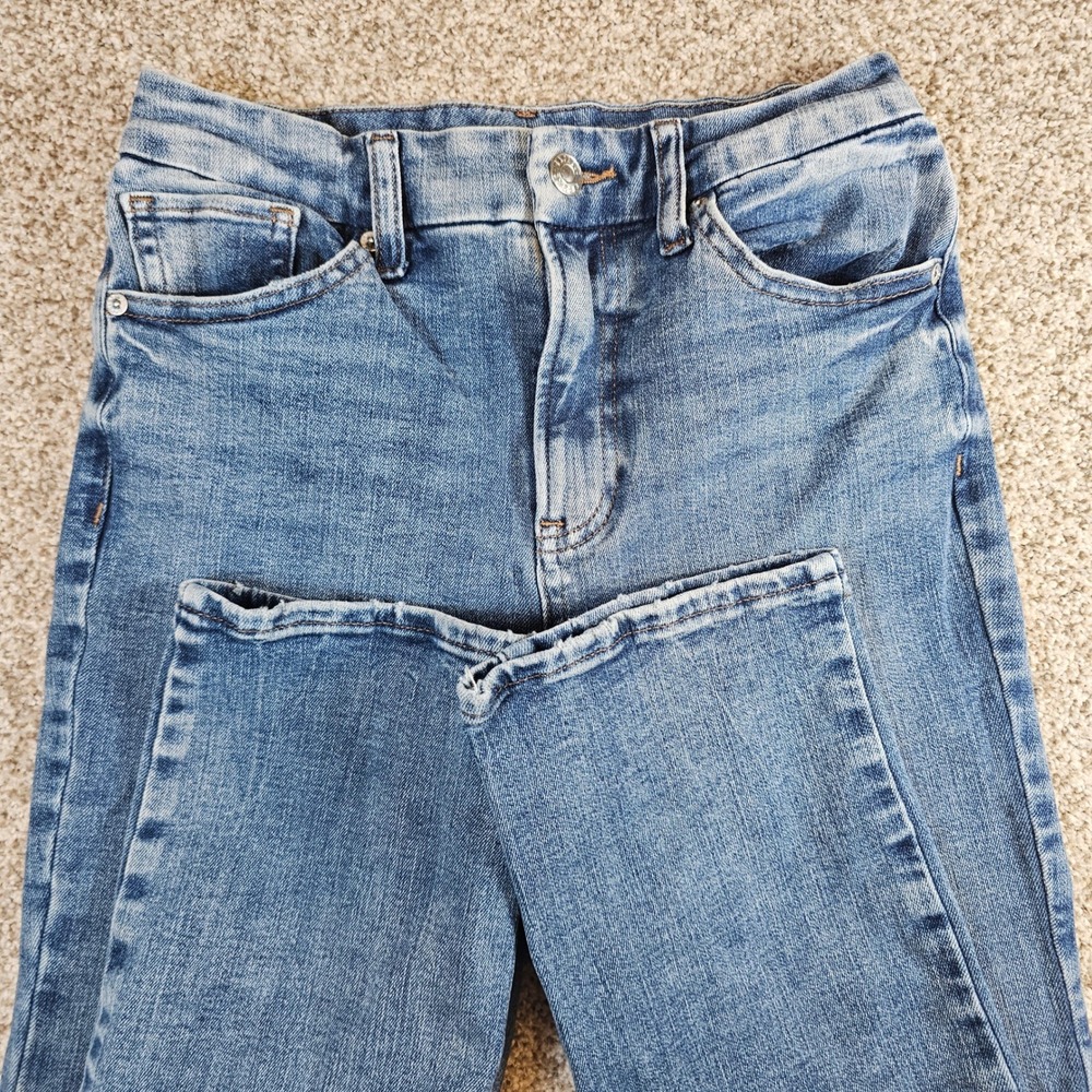 Express 90s Slim Super High Rise Jeans Medium Wash Blue Ultra Hyper Stretch Sz S